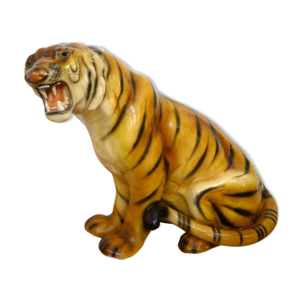 Vintage tiger sculpture in earthenware