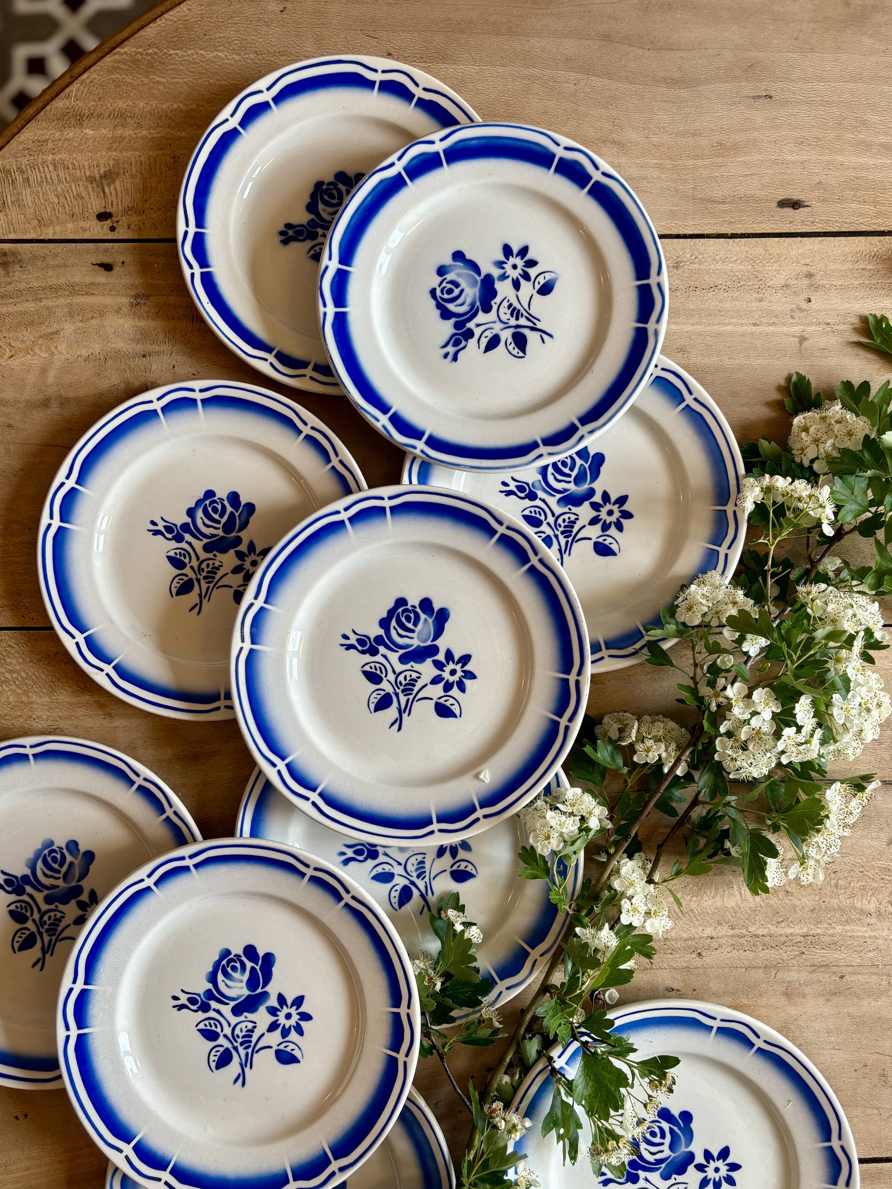 Set of 12 vintage blue flower dessert plates