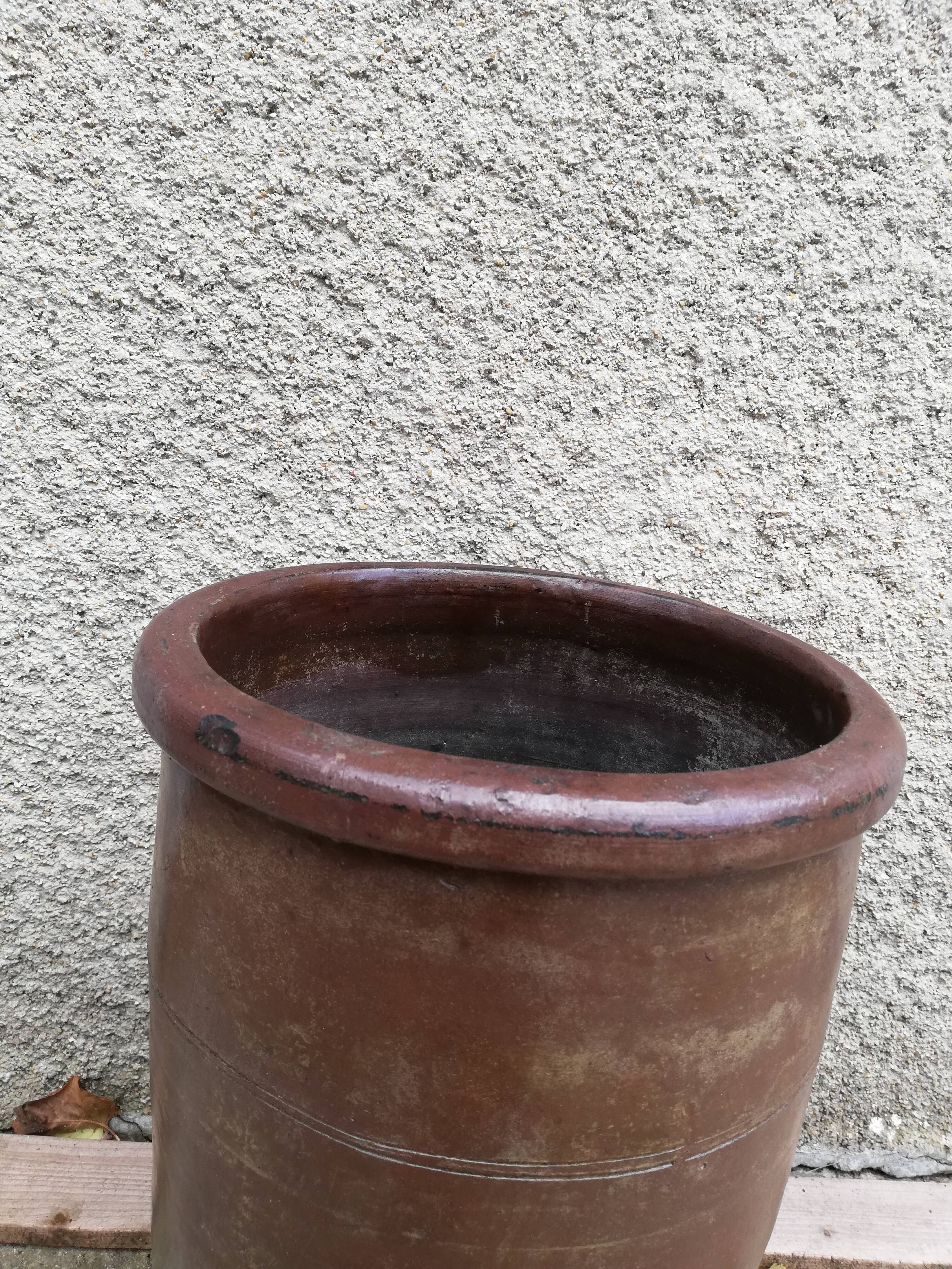 Brown glazed stoneware pot