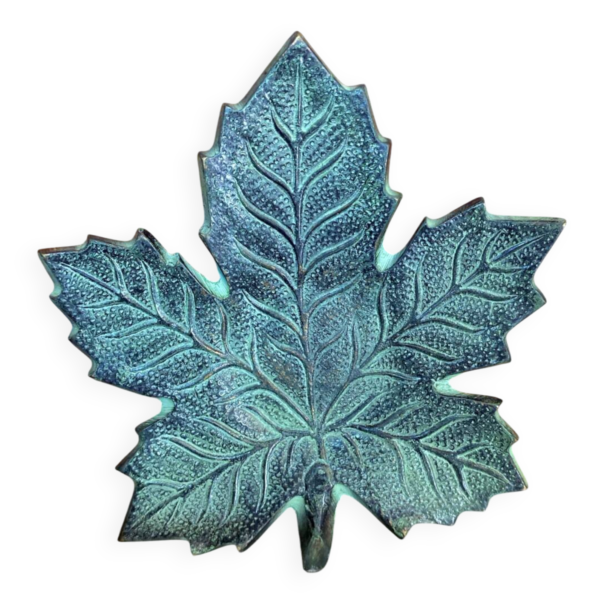 Vintage Greenish-Gray Metal Leaf-Shaped Empty Pocket Bowl