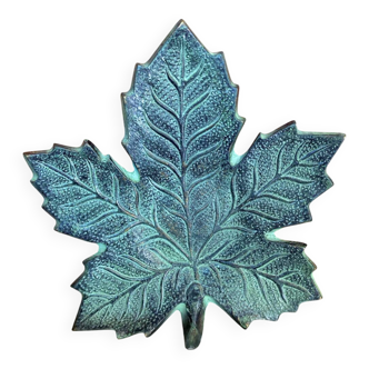 Vintage Greenish-Gray Metal Leaf-Shaped Empty Pocket Bowl