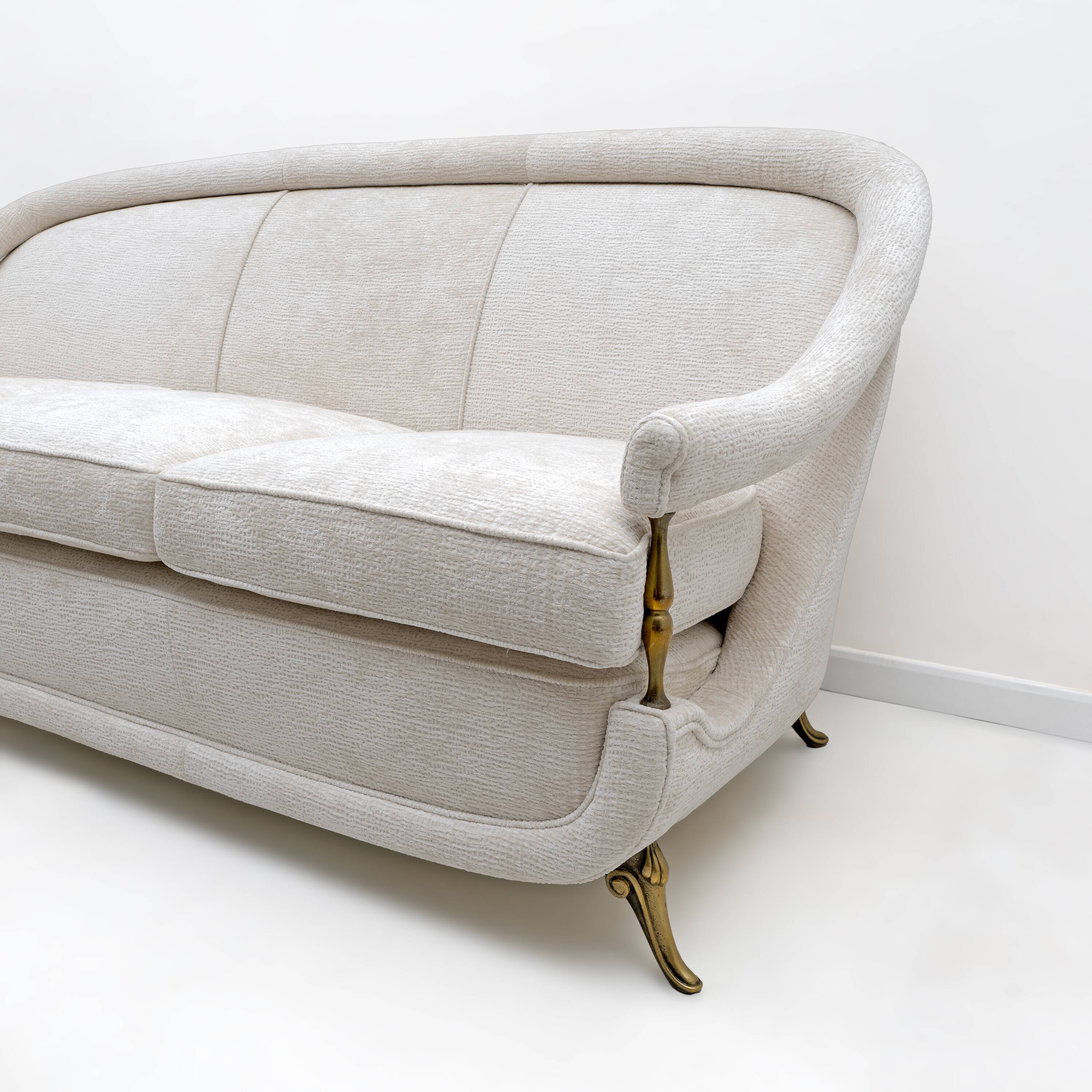 French of Mid-Century Sofa in Art Deco Style with Brass Details, 1950s