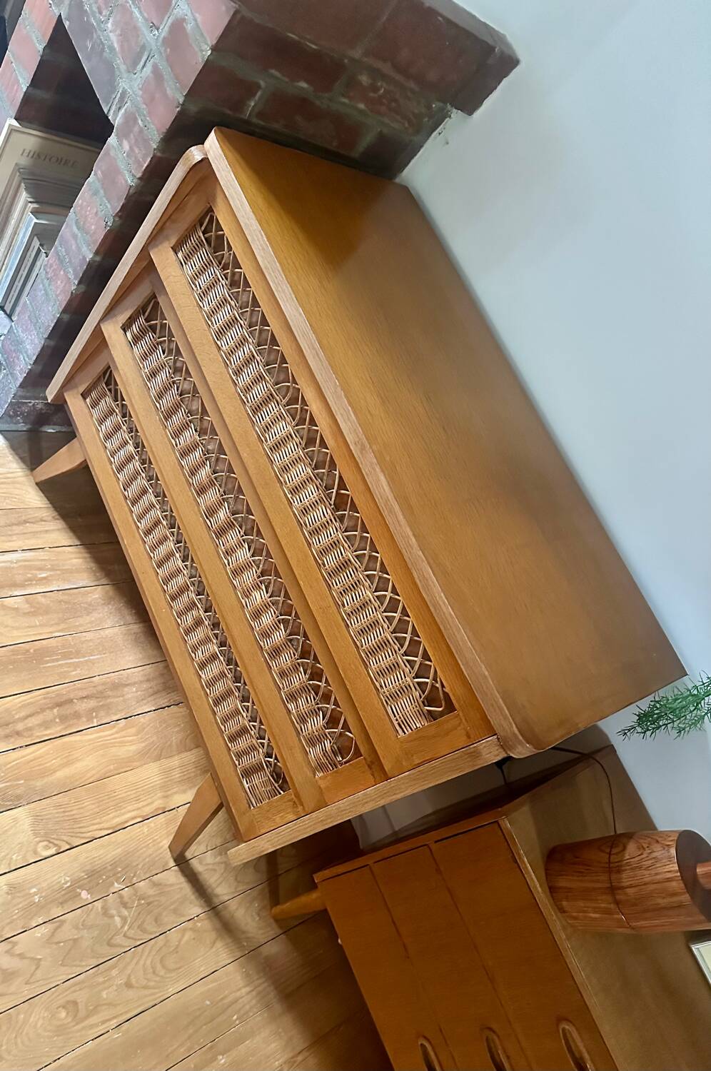 Vintage rattan and wood chest of drawers