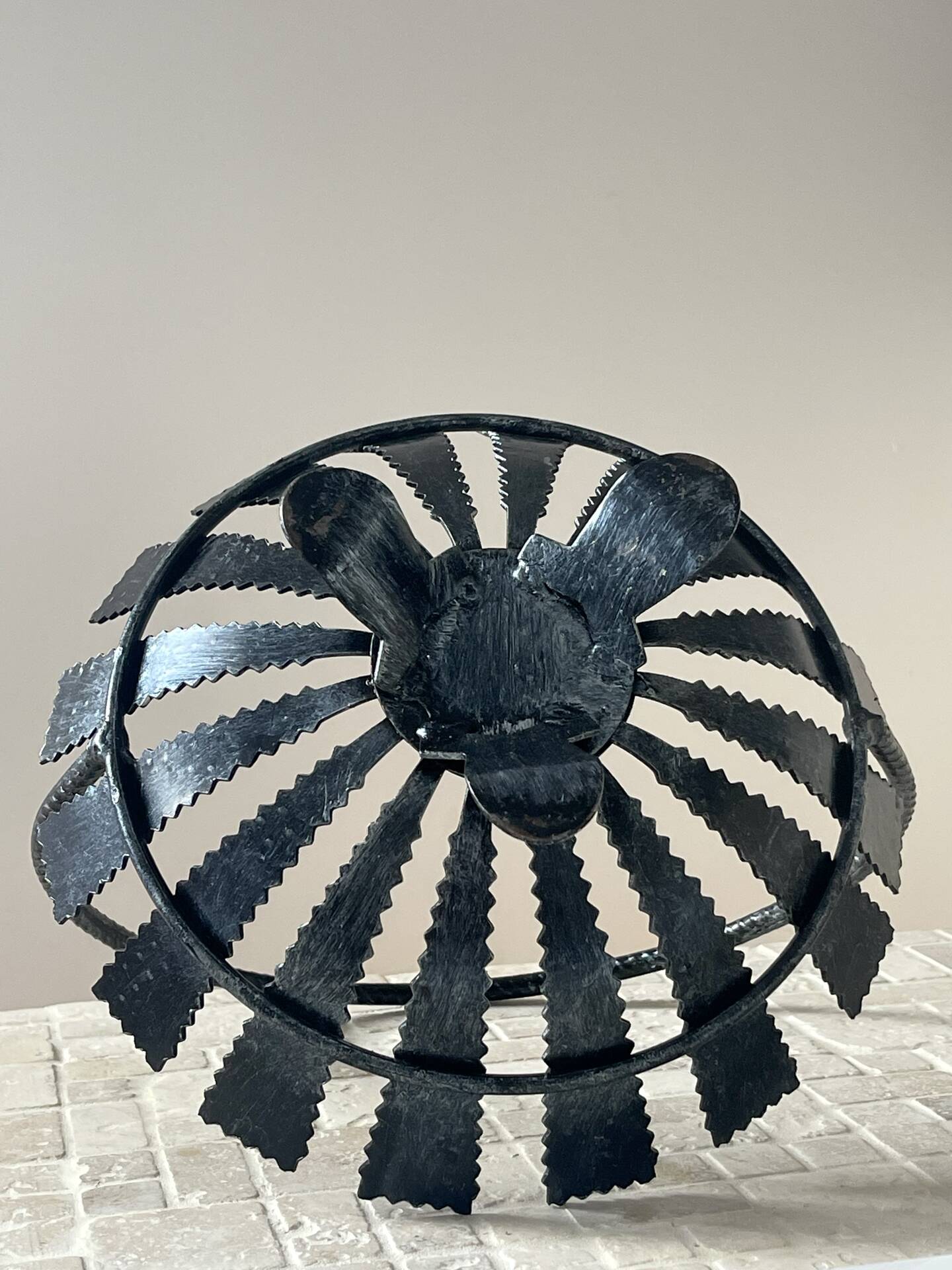 Brutalist wrought iron basket from the 1960s.