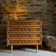 Commode chêne et rotin 1960
