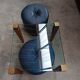 Modernist Design Side Table + 2 Blue Leather Poufs