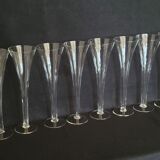 8 old champagne flutes evased blown glass model impossible