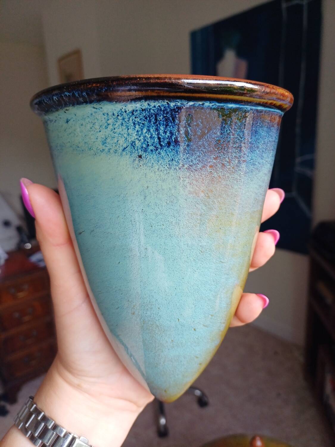 Jardinière murale vintage en céramique émaillée, signée