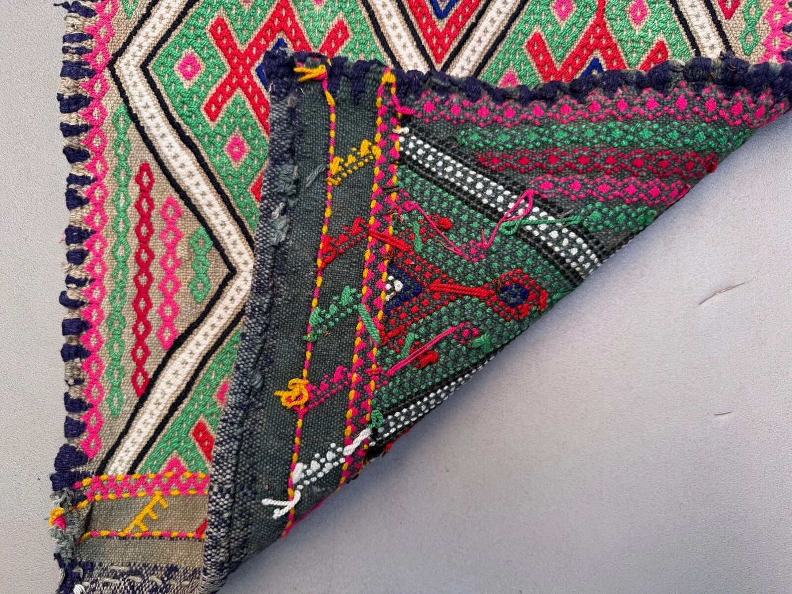 Vintage Turkish mini kilim 42x87 cm wool small kelim runner, shabby chic 2577