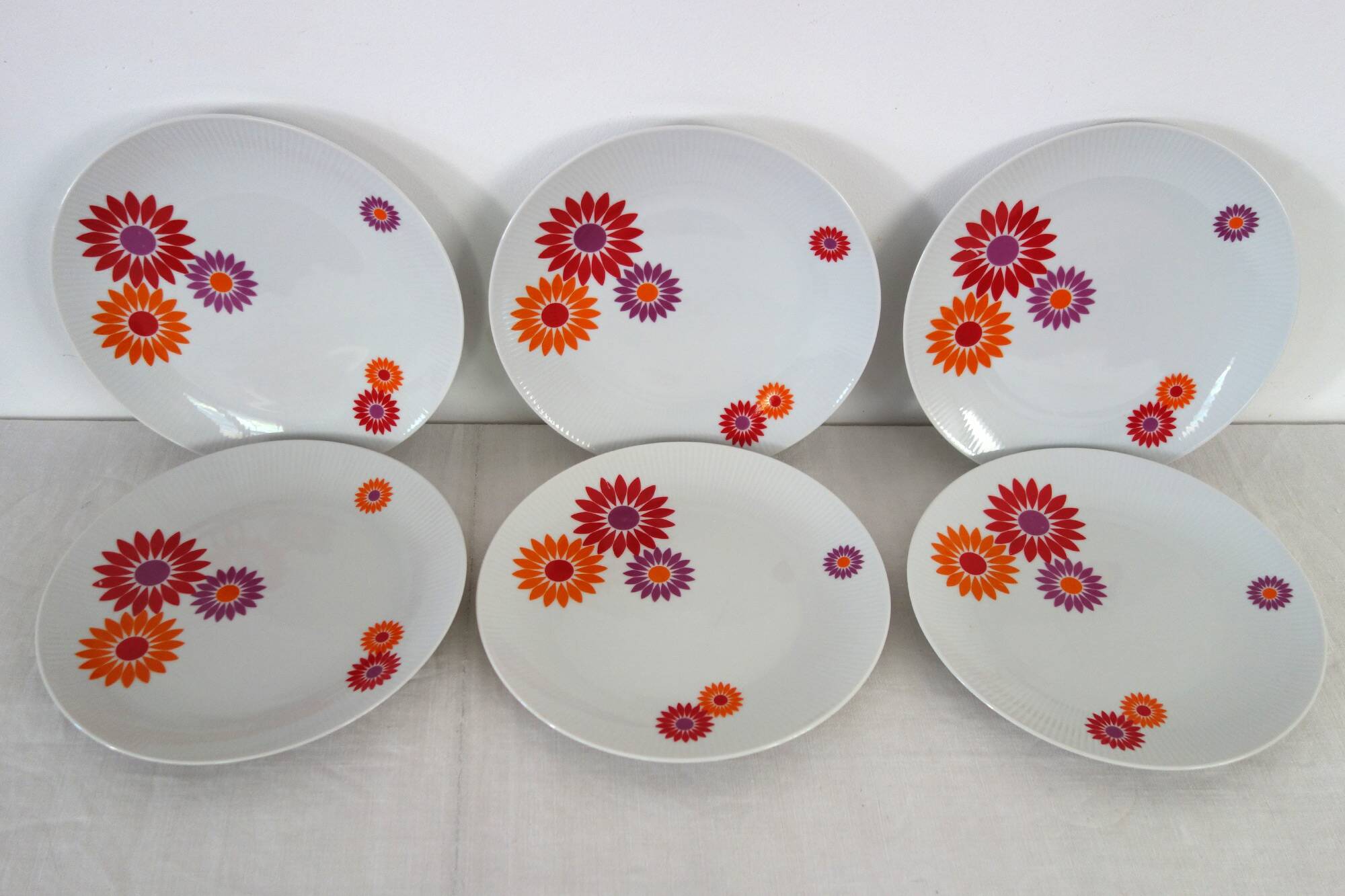 6 Assiettes Plates Seltmann Weiden West Germany 70's