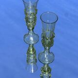 paire de flûtes à champagne en verre vert - points