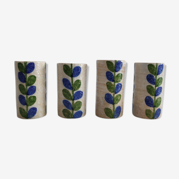 Set de 4 mugs vintage en céramique à motif floral des années 60