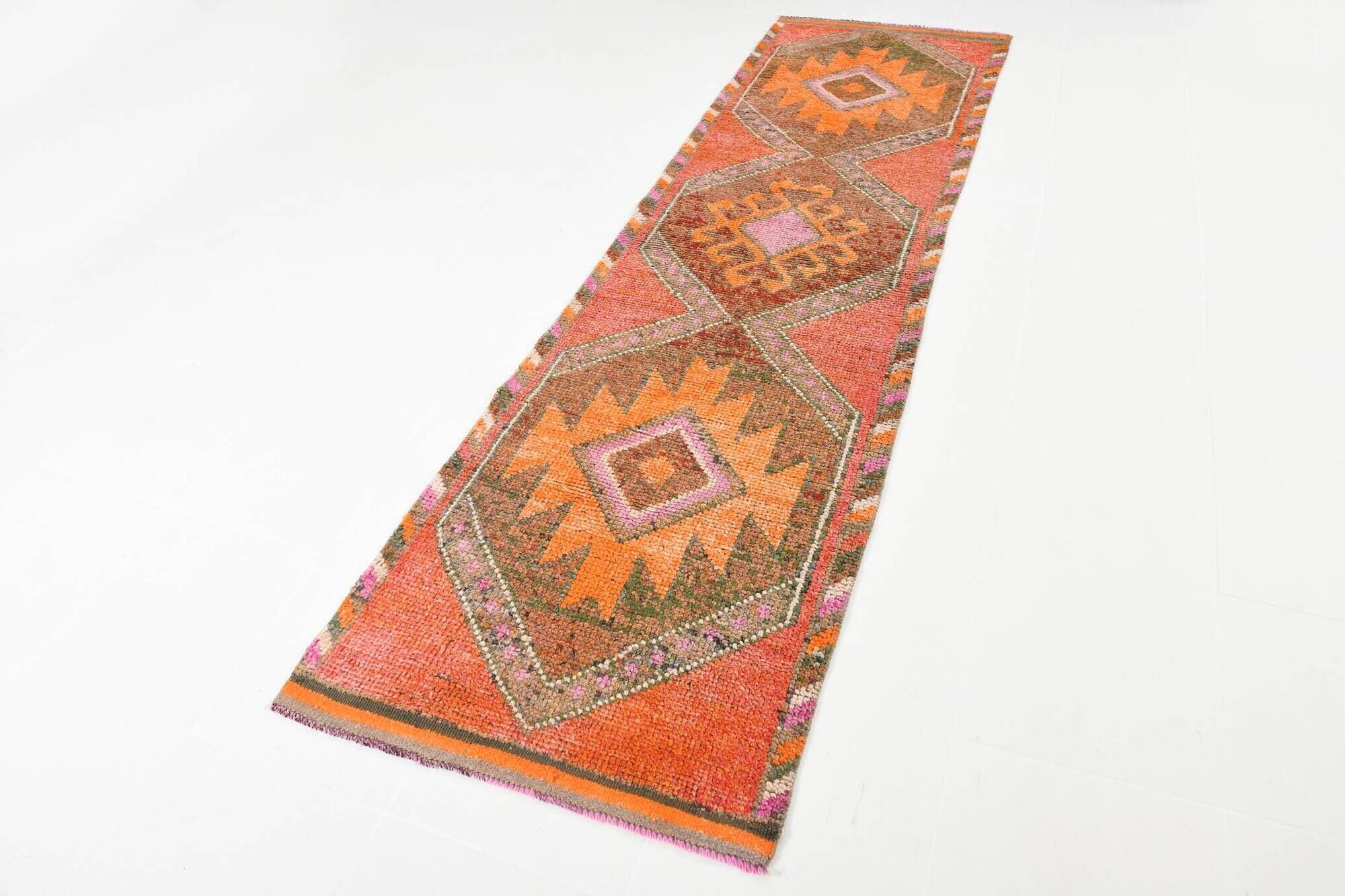 3X10 Peach Orange Turkish Runner Rug, 88x306Cm