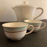 Large capacity pourer and two cups in old earthenware, model Isoard de Salins, 1950