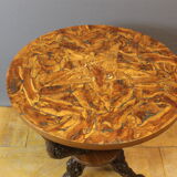 Pedestal table and its brutalist stools in vine stock around 1950