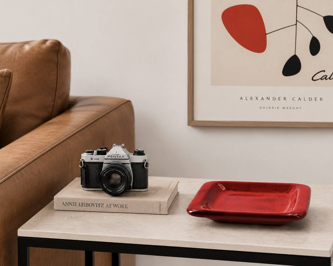 Rectangular ceramic catchall in red by Jean and Robert Cloutier.