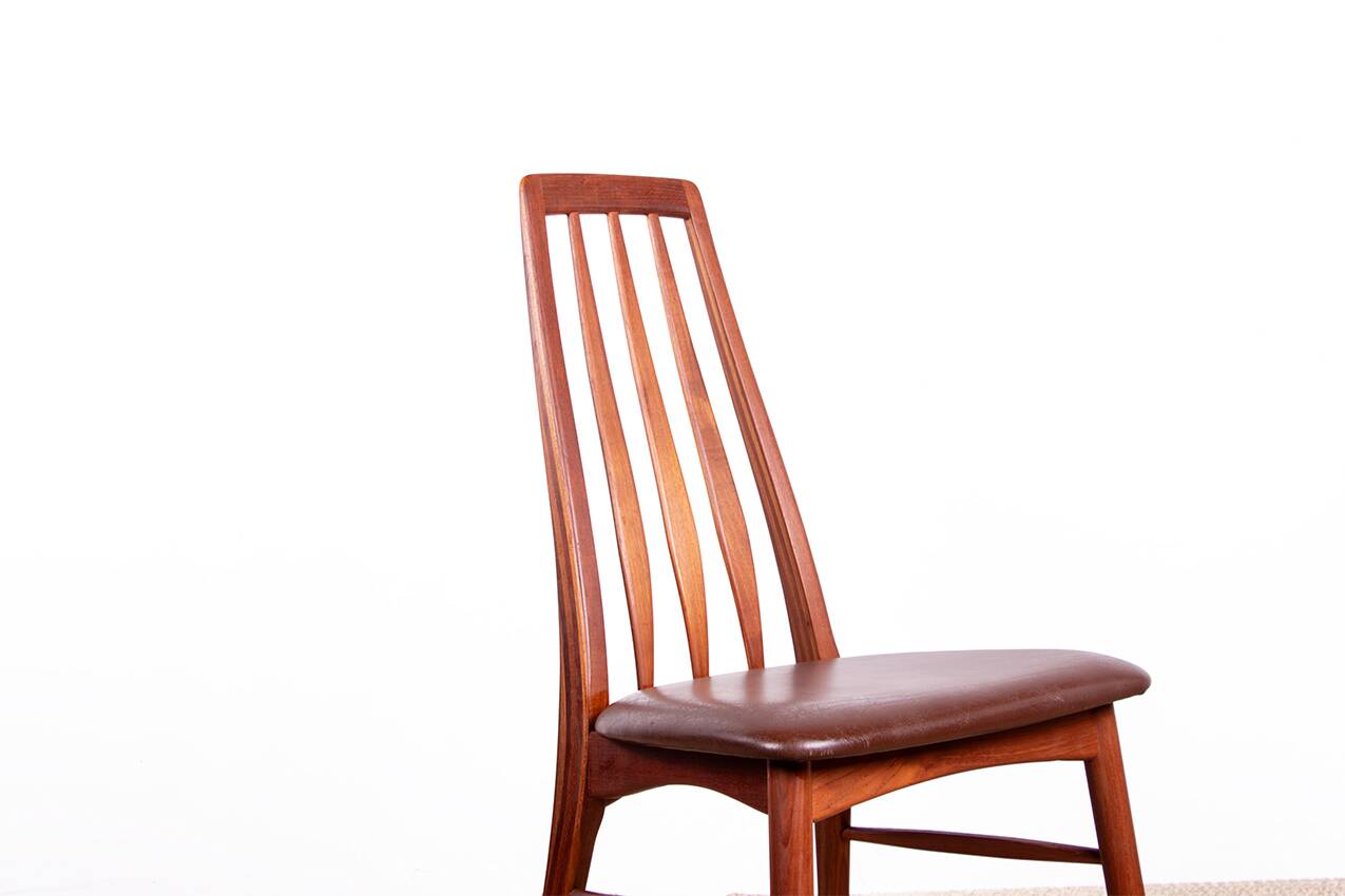 6 Danish chairs in teak and new leather, model "Eva" by Niels Koefoed.