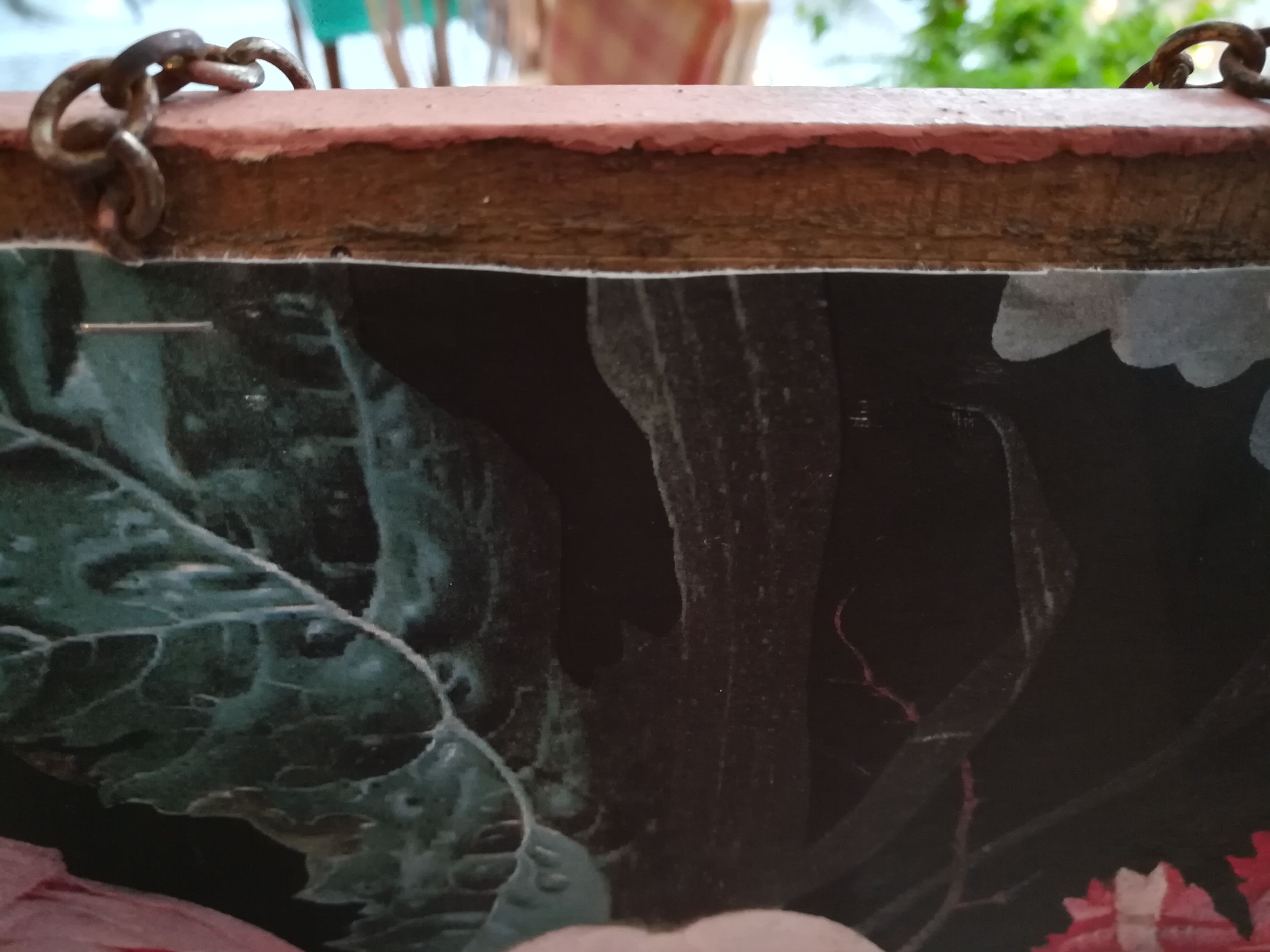 Old wood mirror painted in old pink 28x35cm