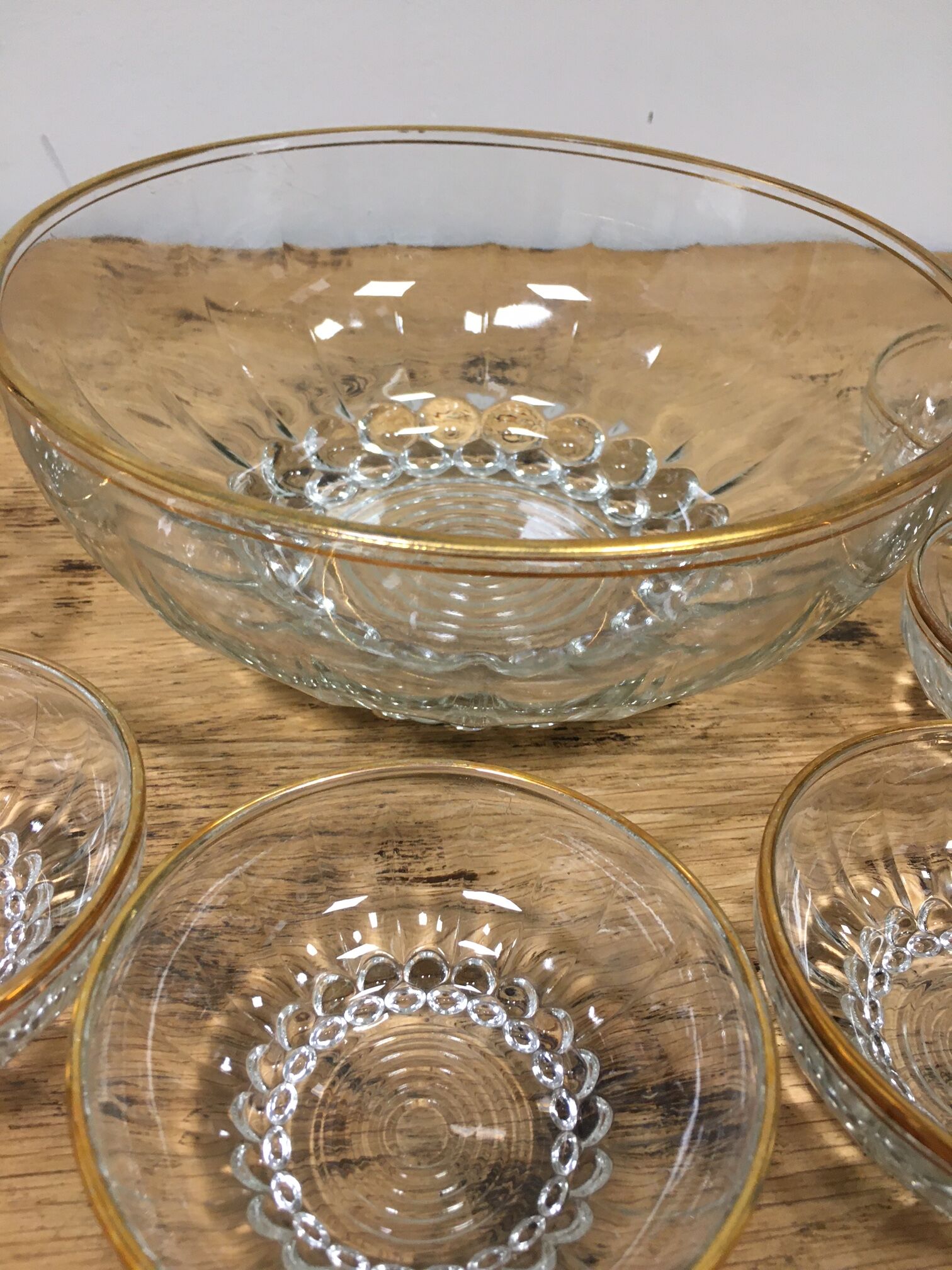 Gold-edged glass fruit salad service