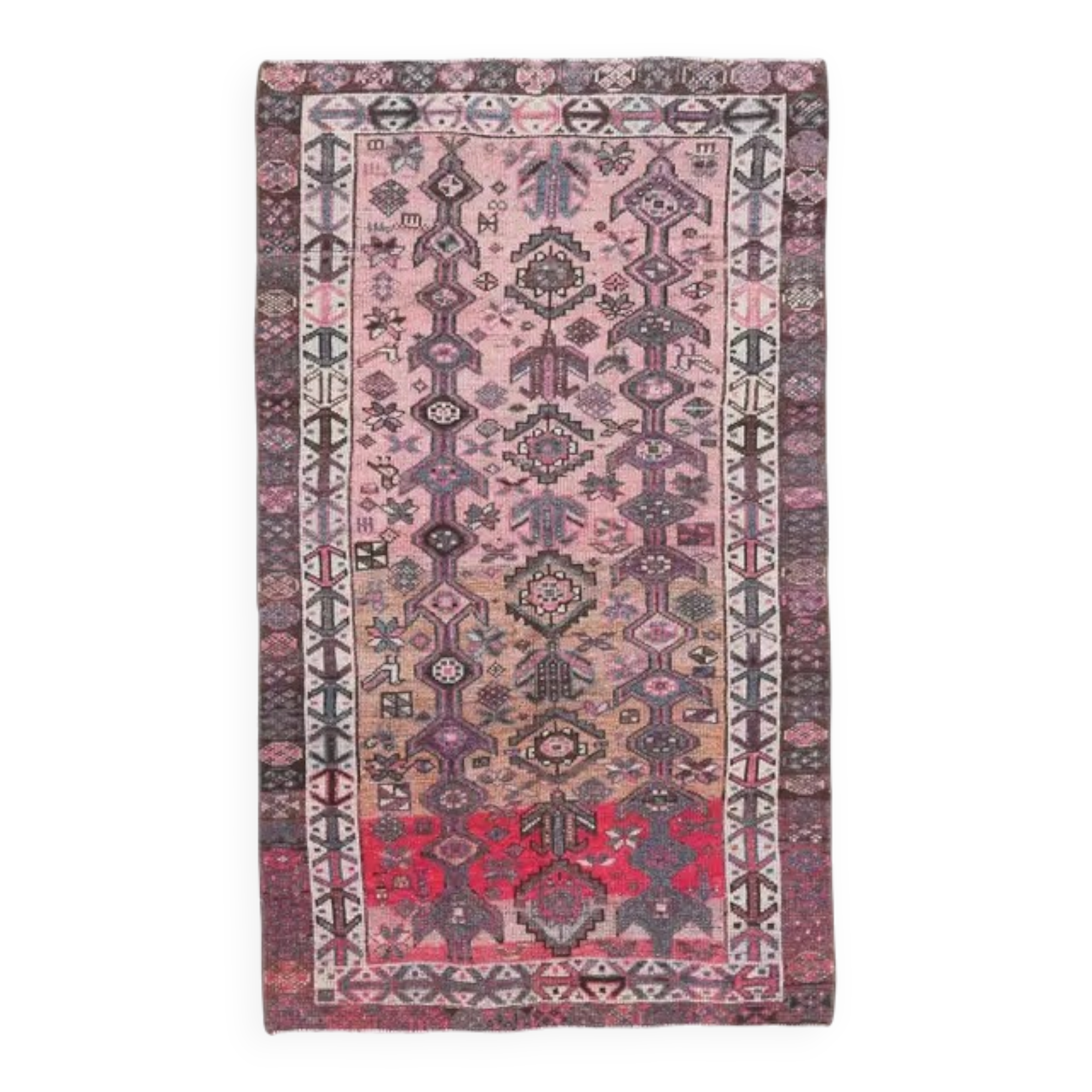 Vintage Turkish Oushak Handmade Cotton Pink Wool Area Rug 120x206