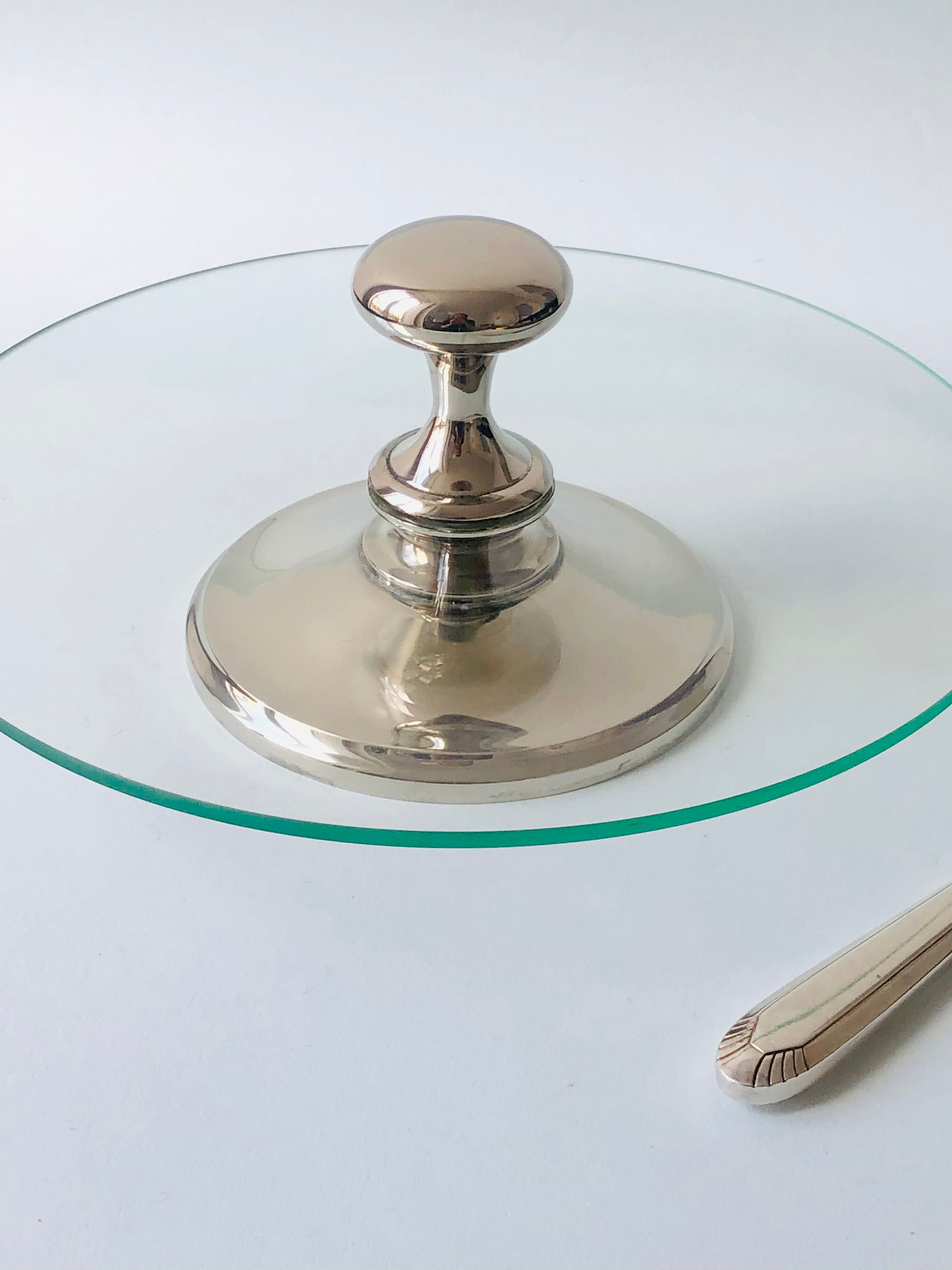 Plateau à fromages en verre et métal argenté