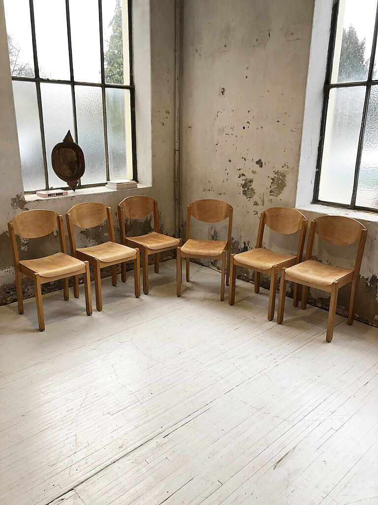 6 80s beech chairs