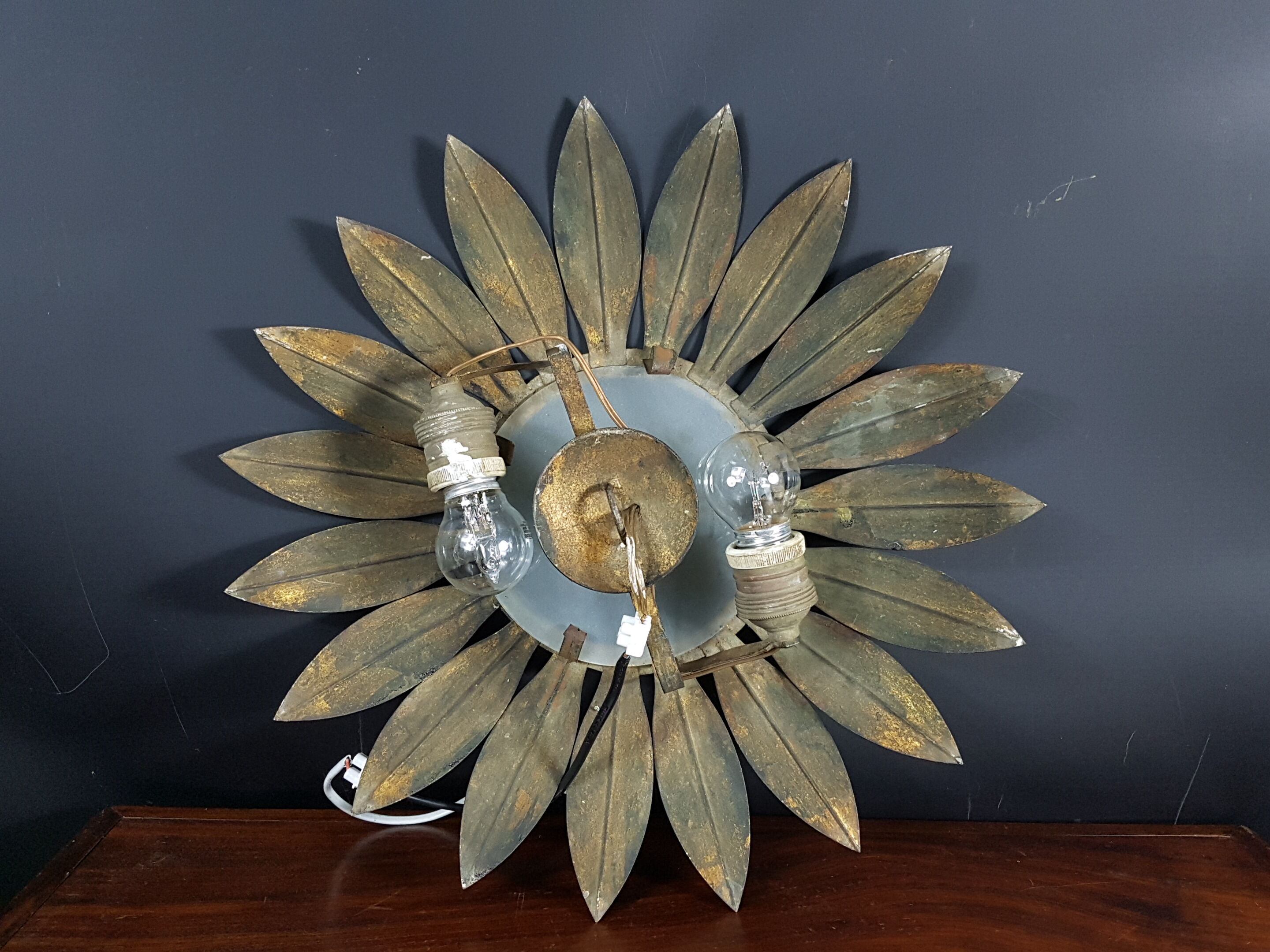 Old sunny gilded brass wall lamp 50