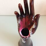 Hand baguier soliflore in brown ceramic, vintage 60/70s