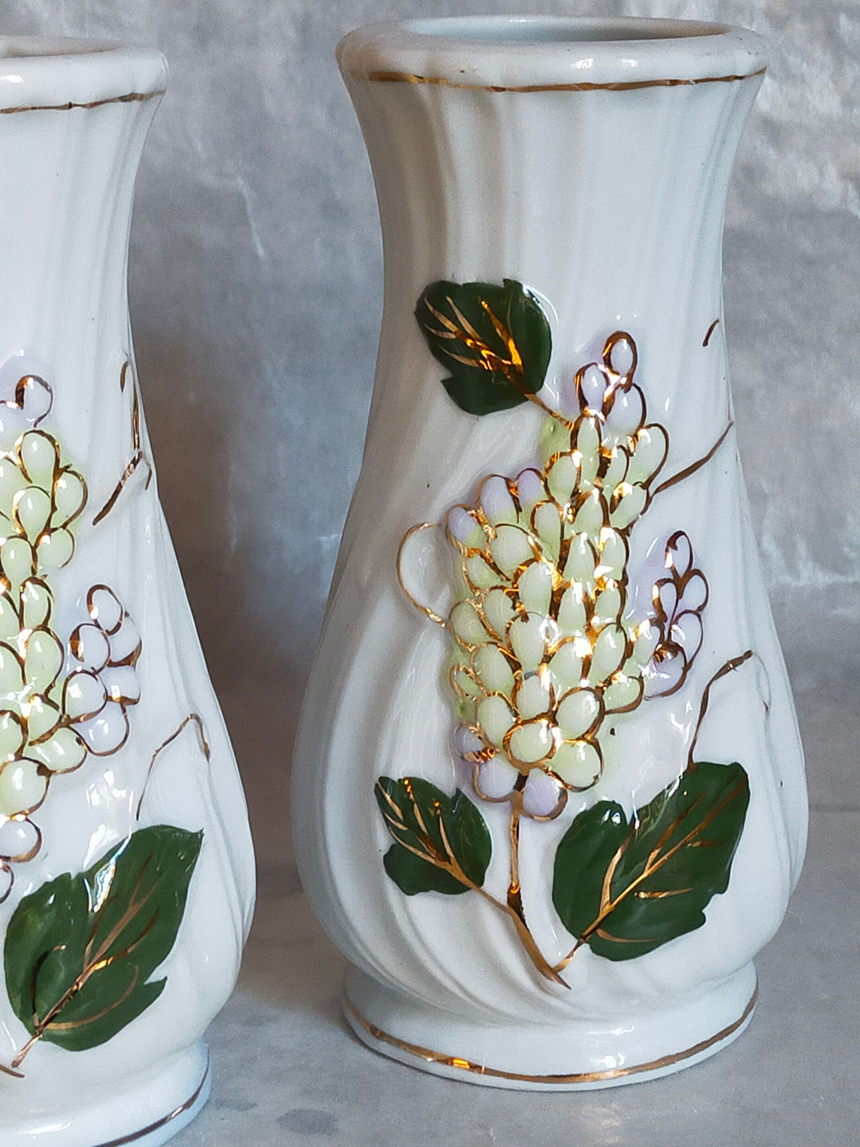 Three ancient lilac slurry vases