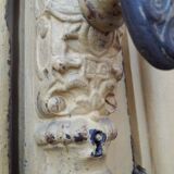 Porte d'entrée cintrée double en chêne, grilles et verre, XIXème