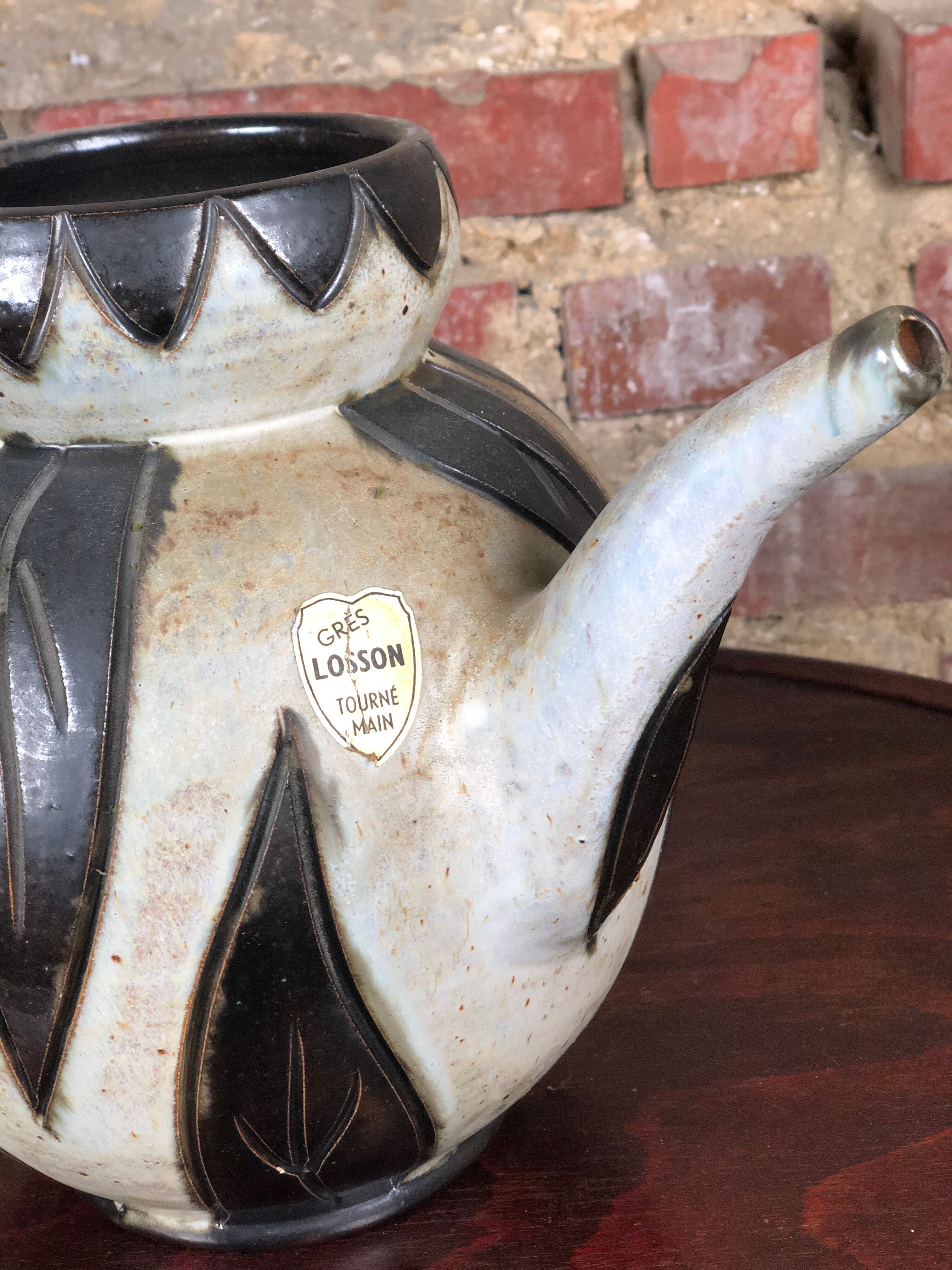 Cruche tourné main en grès "Losson" signée 1970