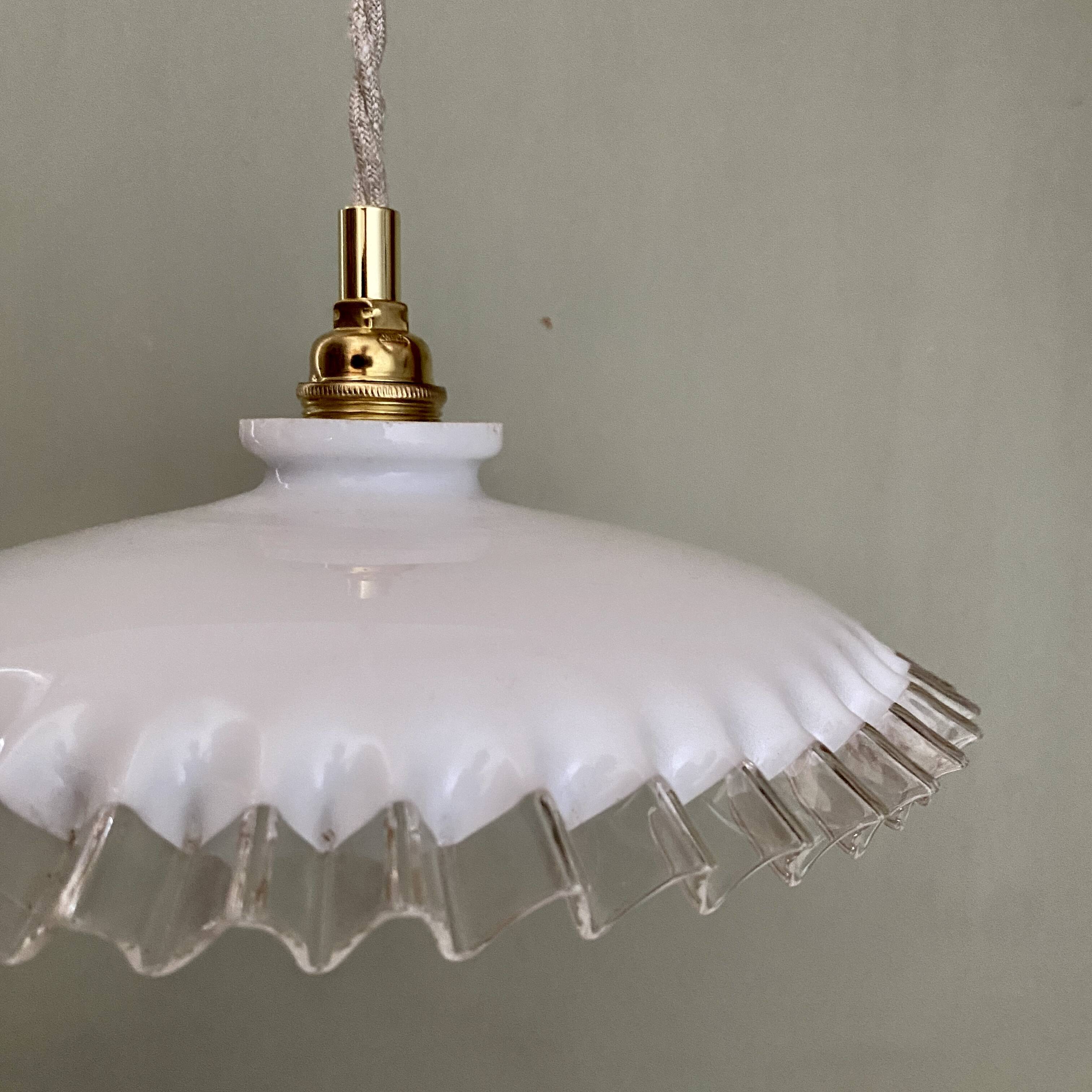 Vintage lampshade pendant light in white opaline