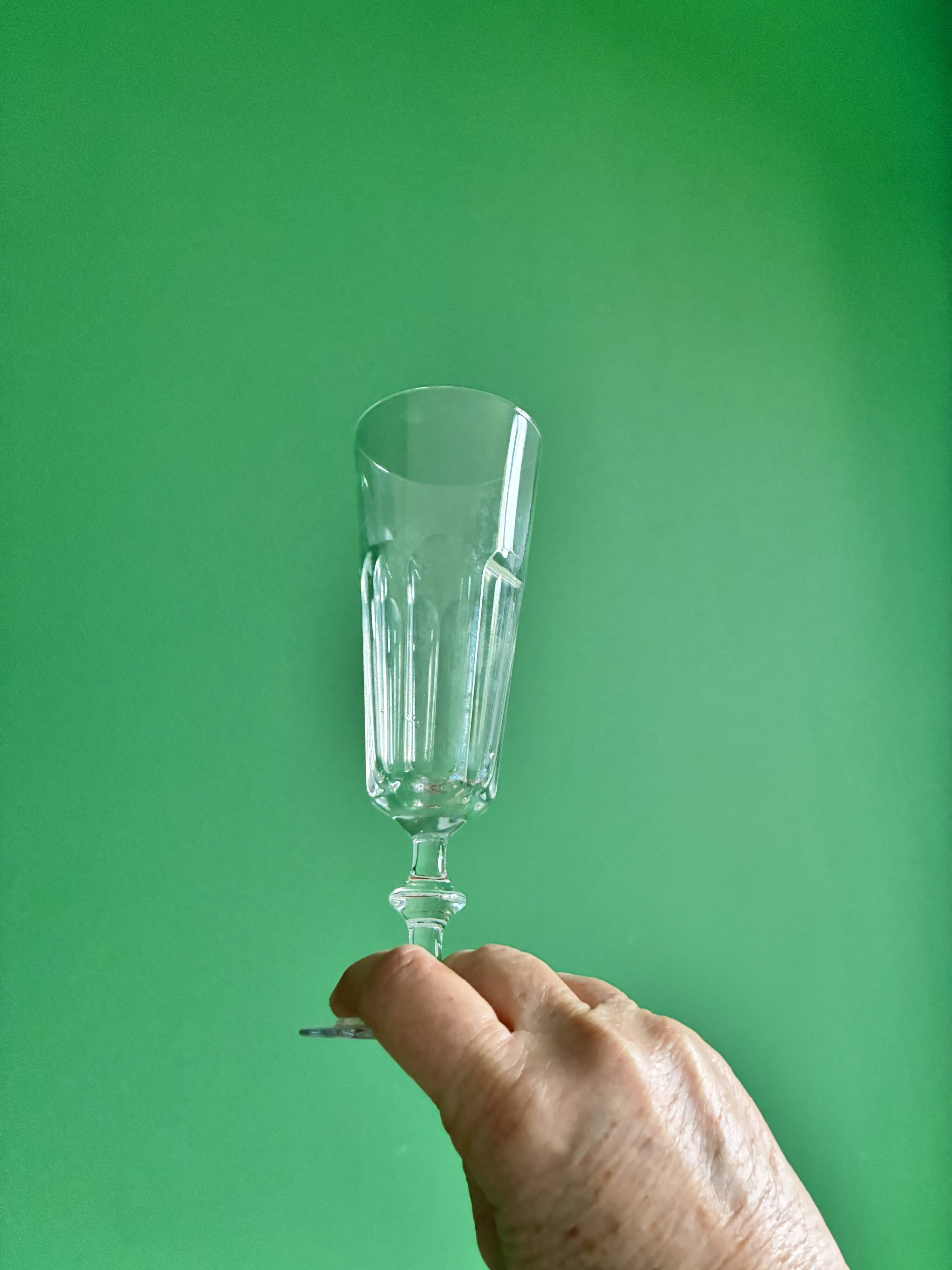 Set of antique faceted champagne flutes