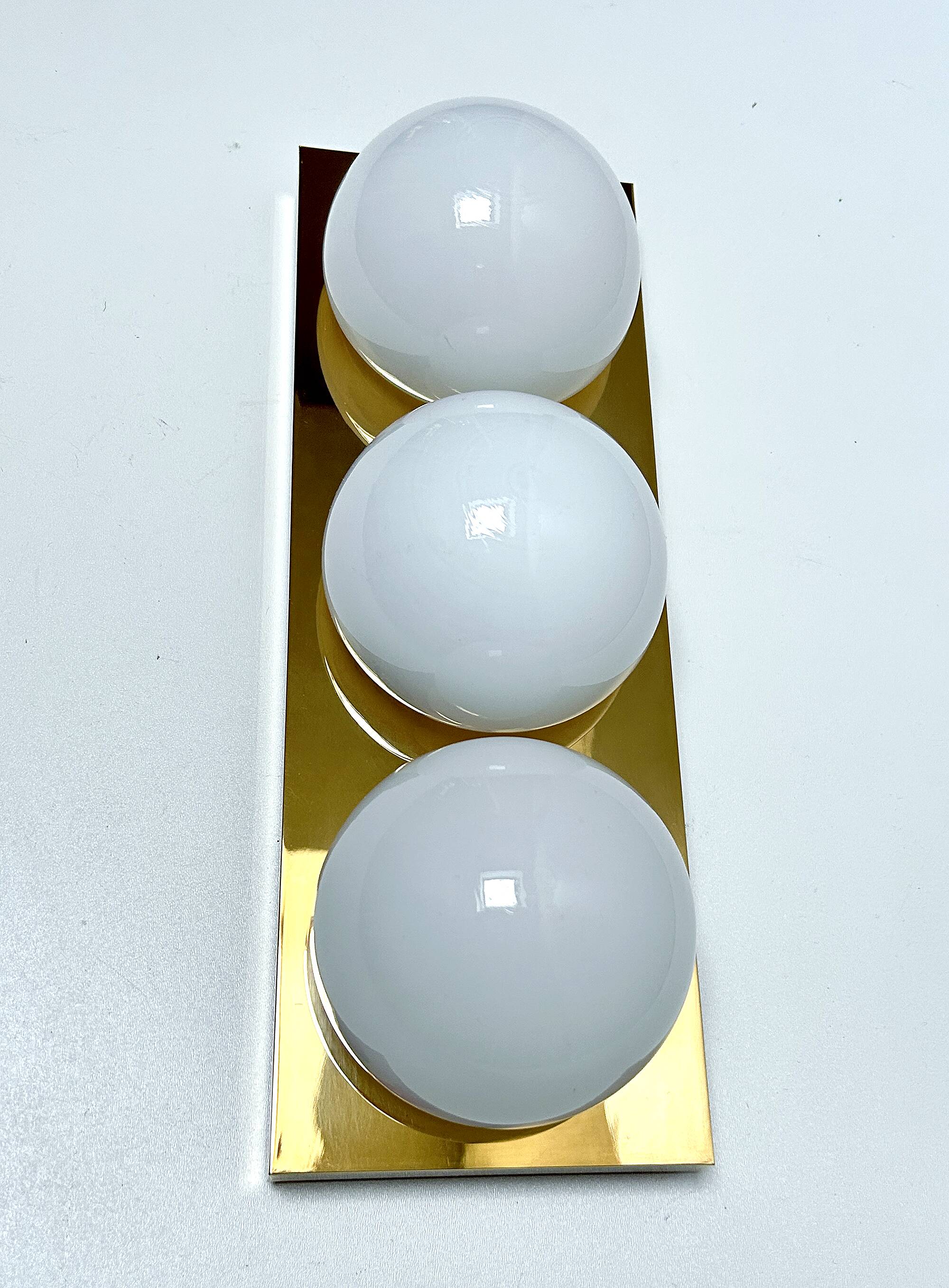 3 vintage limburg sconces, bronze gilded with fine gold, glass