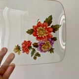 Plat à cake vintage en verre dessins de fleurs