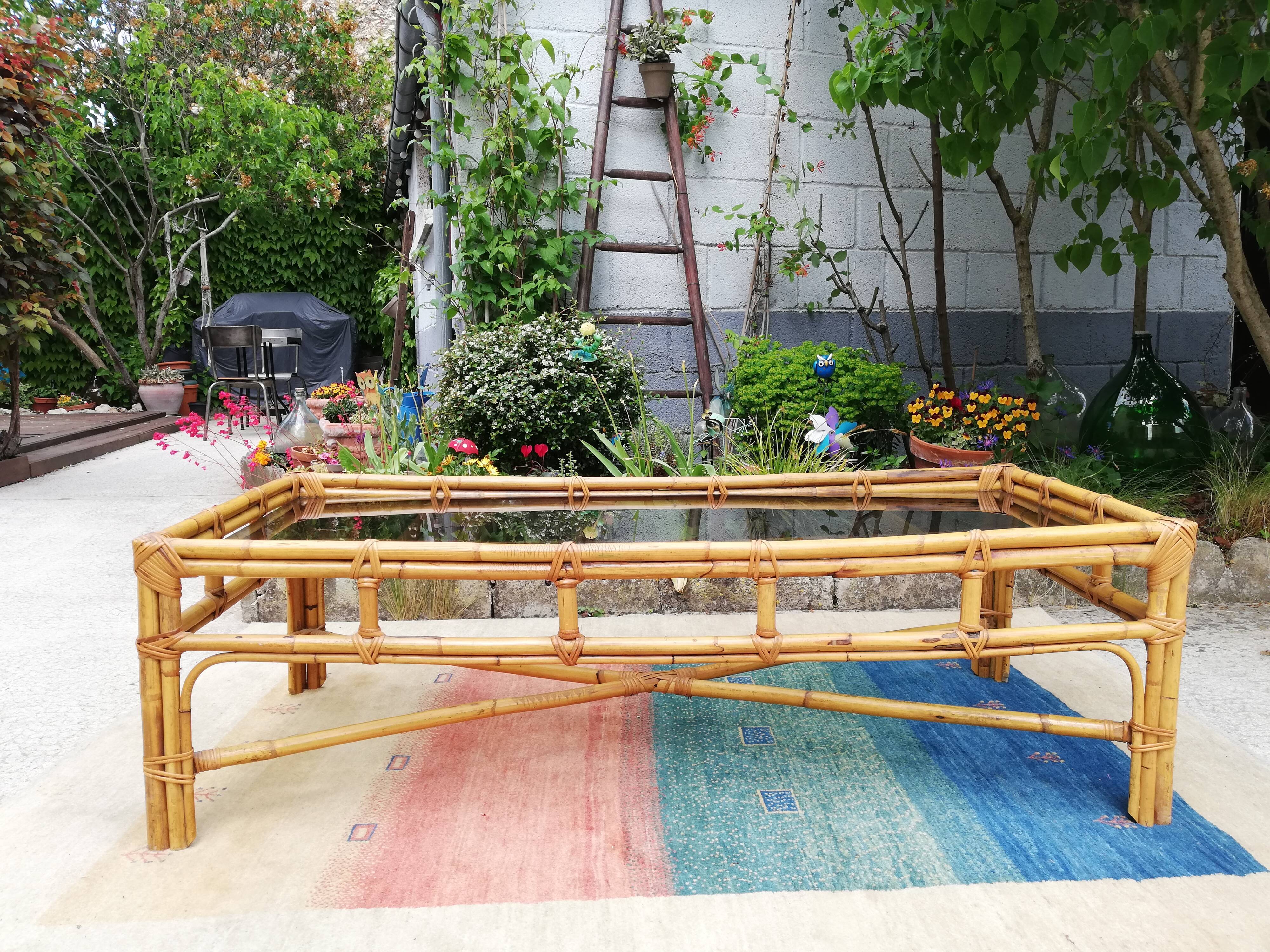 Rattan coffee table and glass