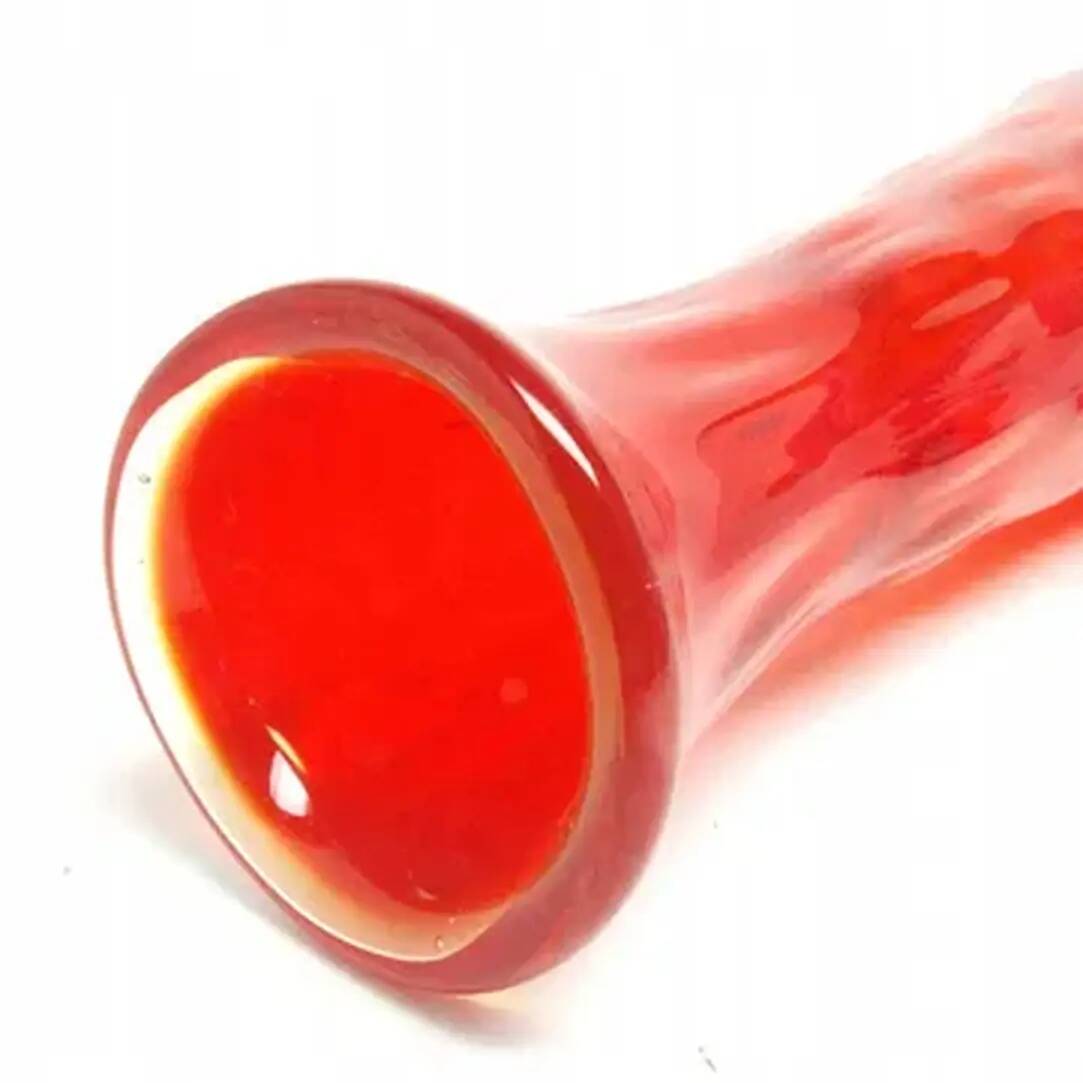 Bean vase, mid-century modern, red glass, Ząbkowice, Poland, 1970s
