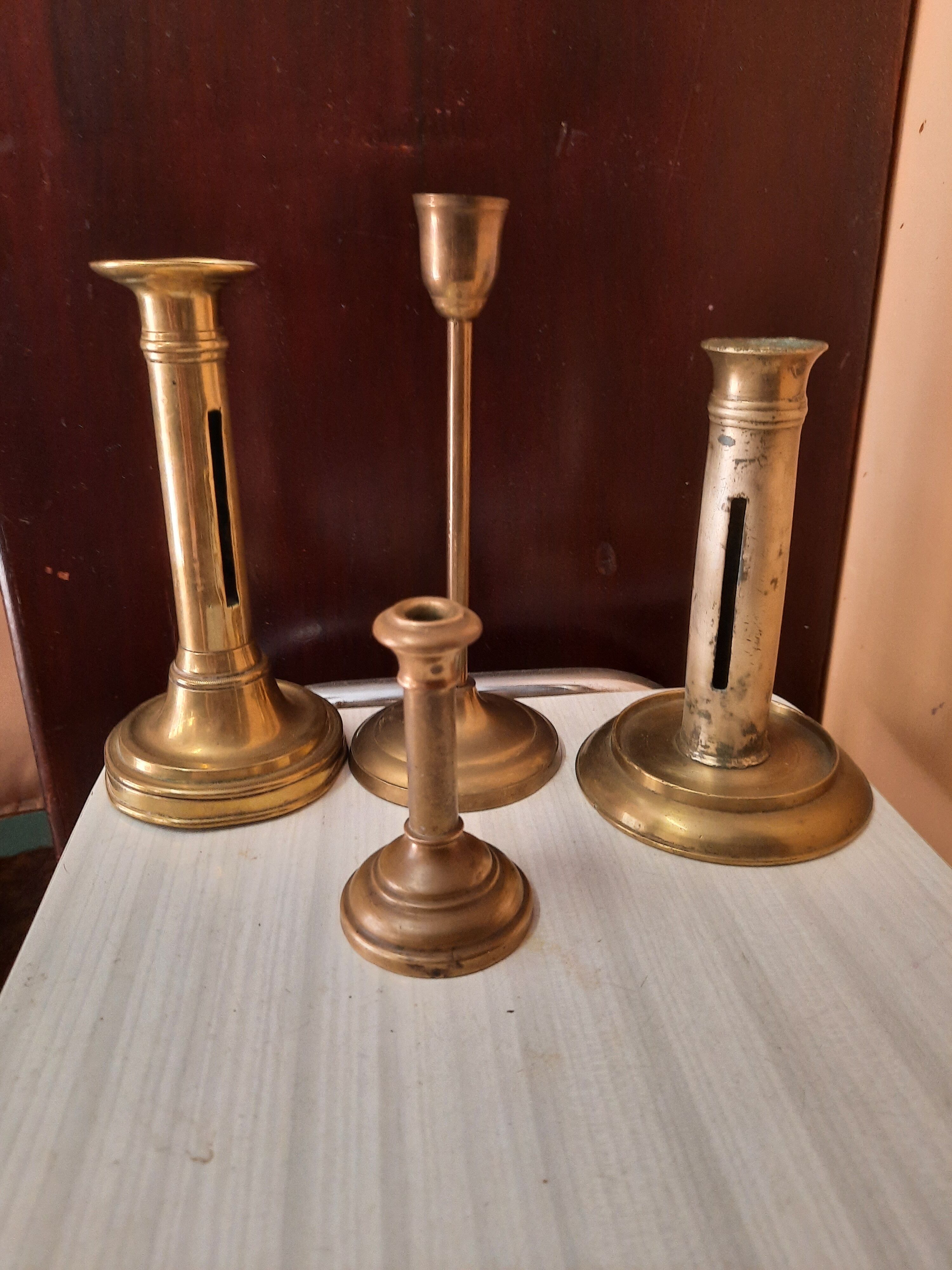 Set of brass candle holders