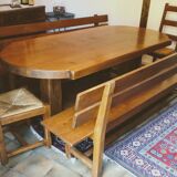Table monastère chêne massif avec 2 bancs et 2 chaises