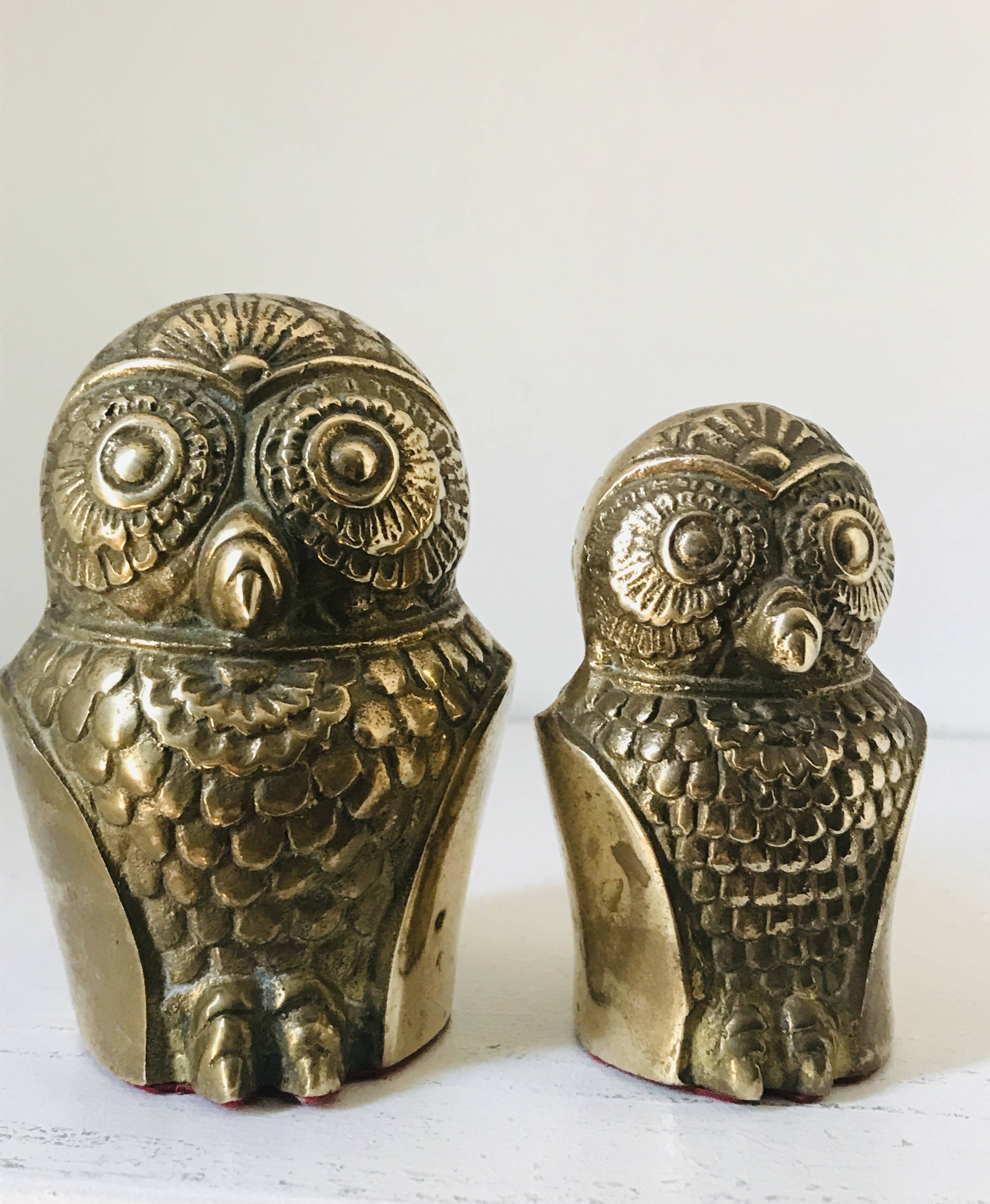 Couple de chouettes vintage en laiton