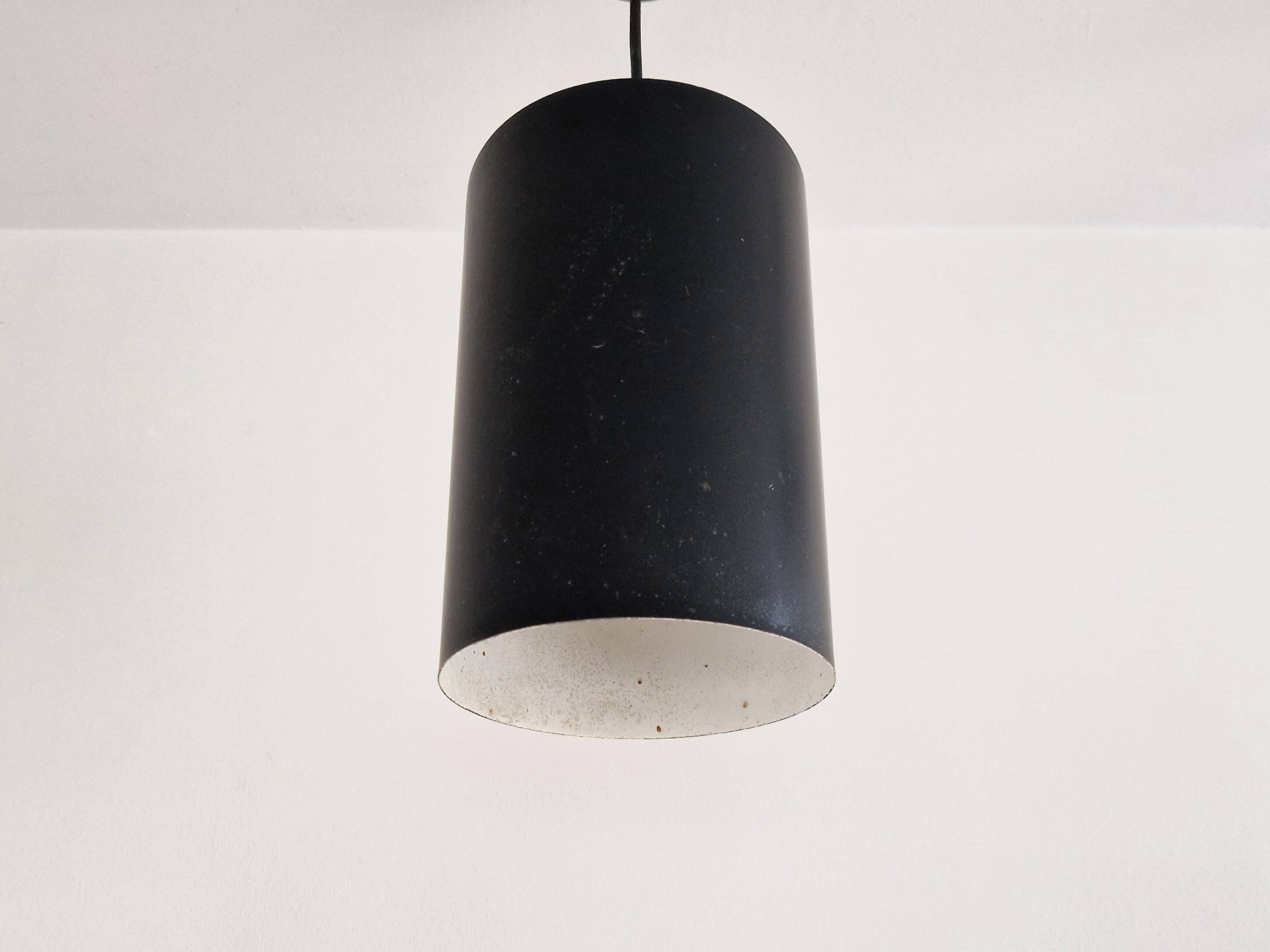 Set of 3 black cylinder pendant lamps, by Eila & John Meiling for Louis Poulsen, Denmark 1967