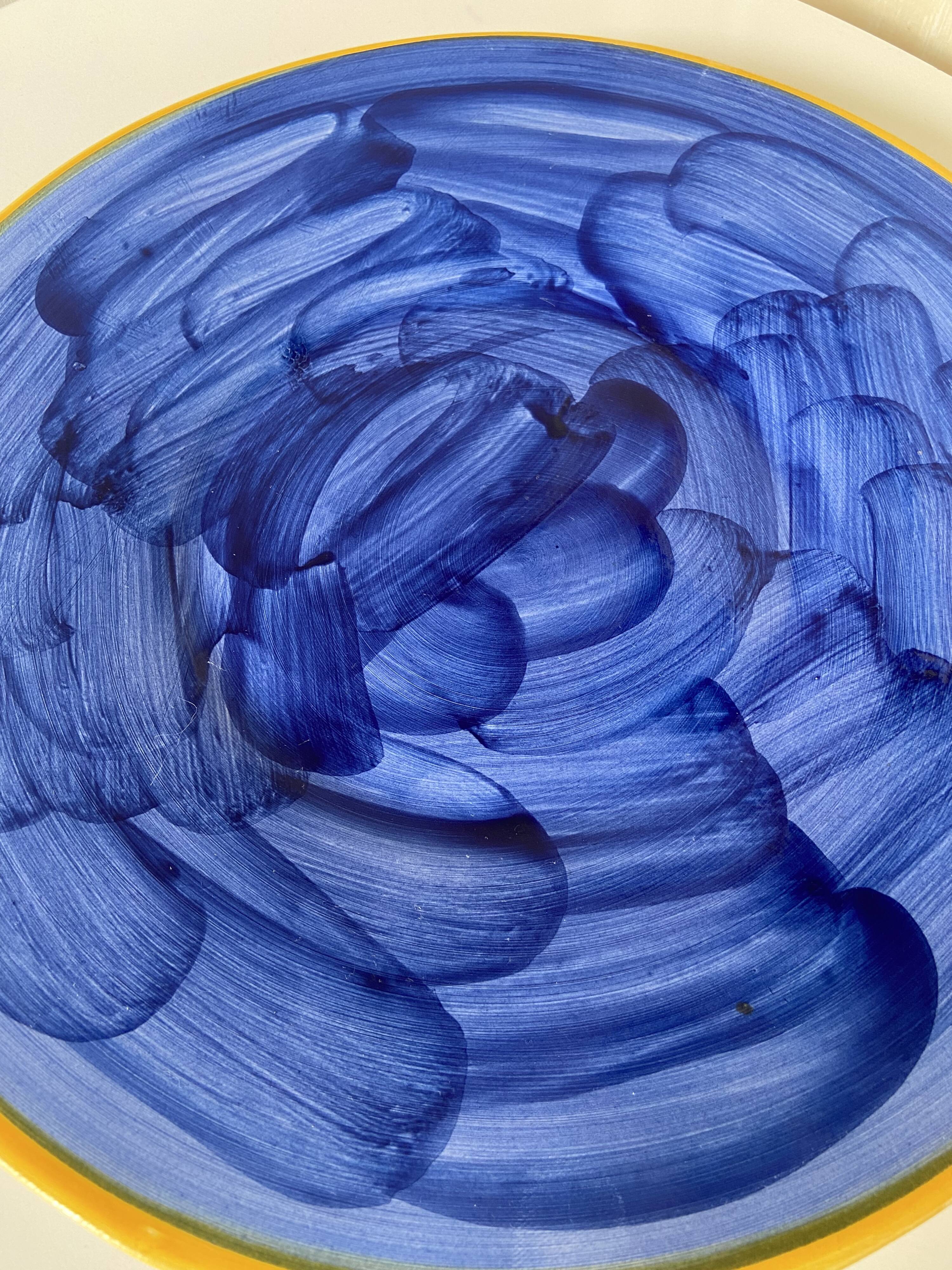 Large Vintage Blue Plate Greek Mediterranean Style - hand painted