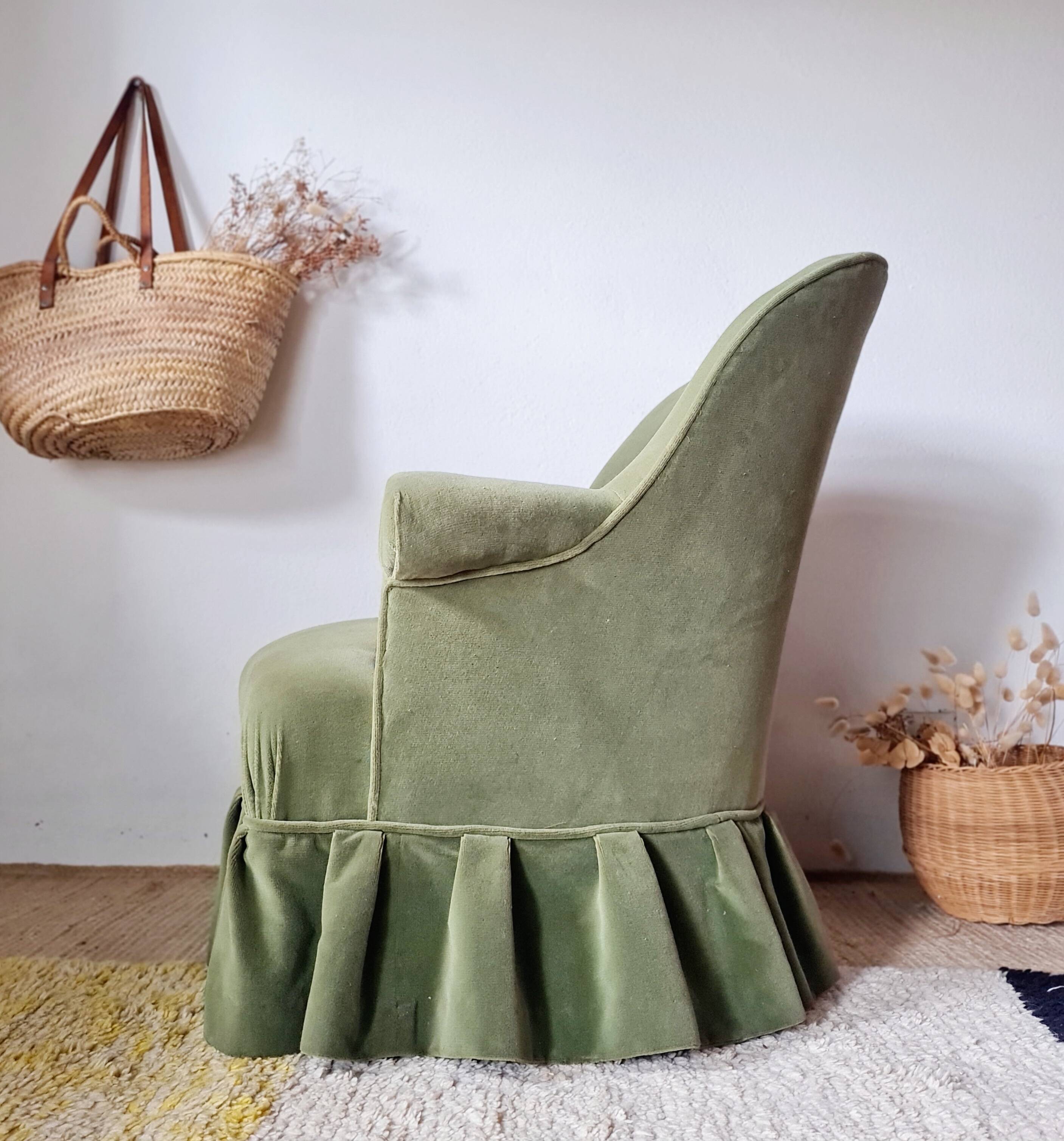 Green velvet armchair