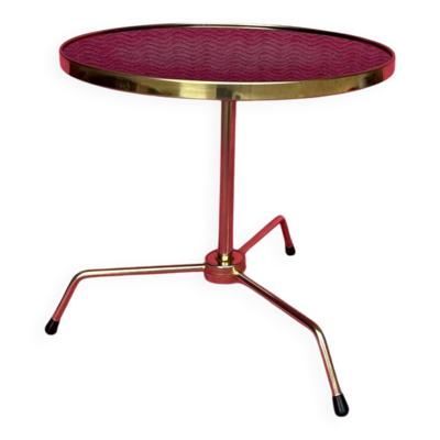 Gueridon/table d’appoint/table a cafe tripode metal dore et plateau ve