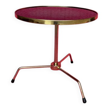 Gueridon/side table/tri-pod coffee table with a gold metal base and glass top.