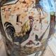 Antique flower pot in majolica by Théodore Lefront – rooster and hen – 19th century