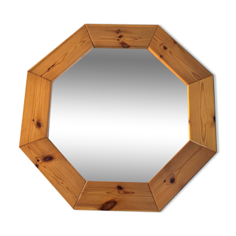 Octagonal pine mirror Scandinavian design from the 80s