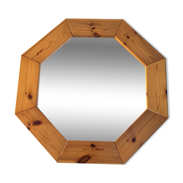 Octagonal pine mirror in 1980s Scandinavian design.