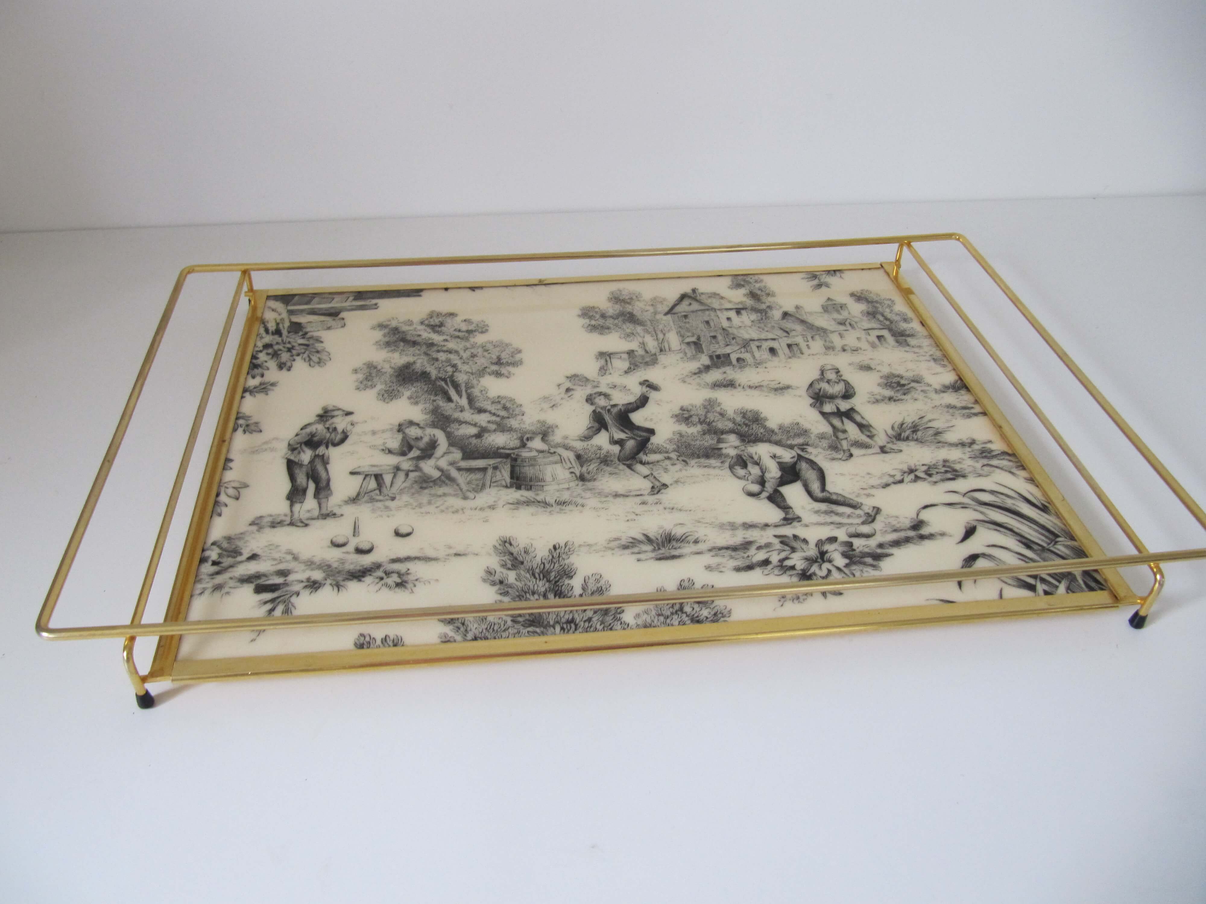 Vintage tray  gold metal