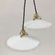 Pairs of vintage suspensions in white opaline with serrated edges